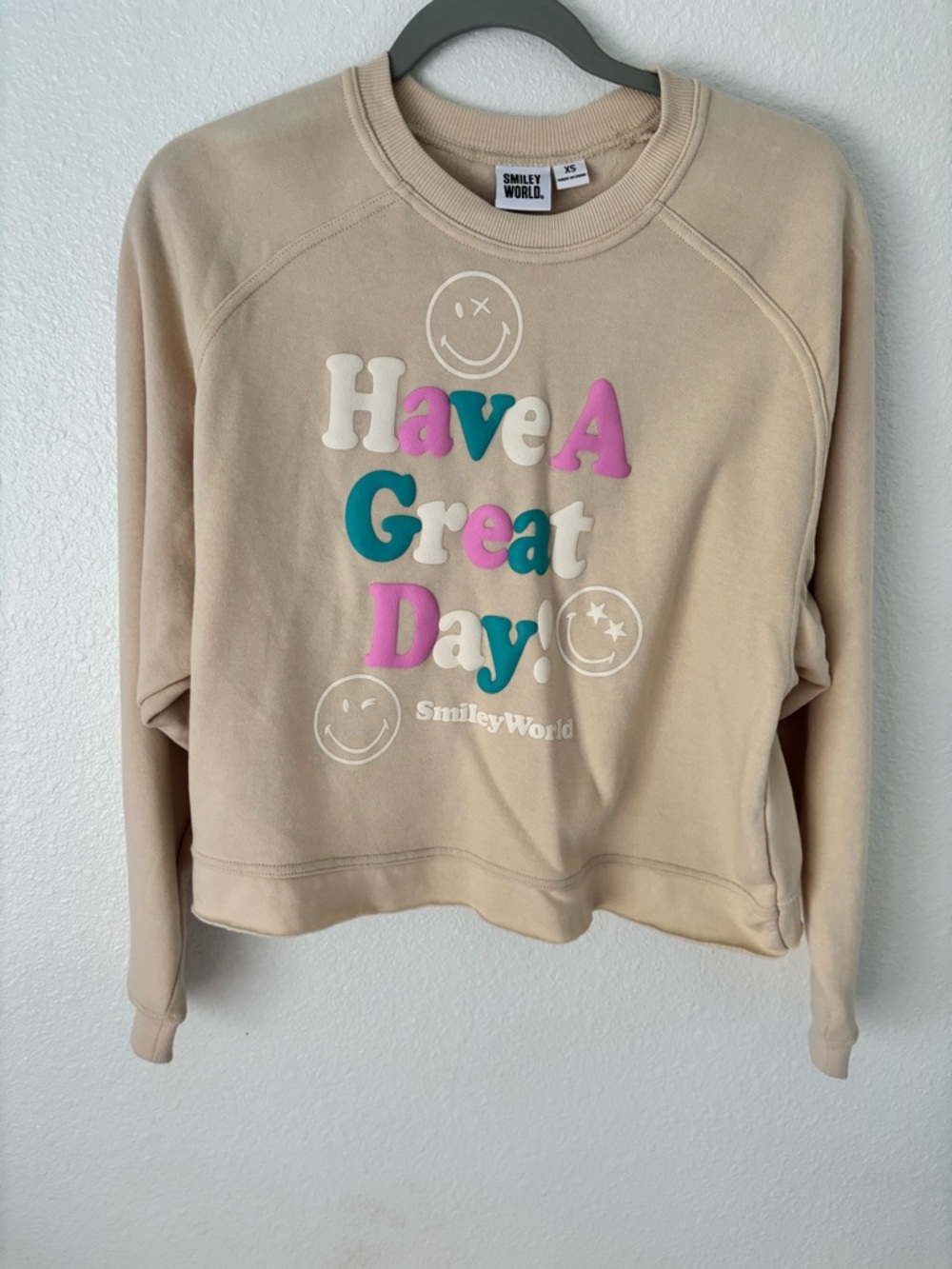 Target Beige Crewneck Sweatshirt with Pink, Teal & White Graphic